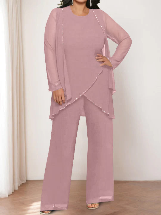 Chiffon Round Neck Mother of the Bride Pantsuits with Jacket