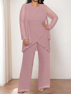 Chiffon Round Neck Mother of the Bride Pantsuits with Jacket