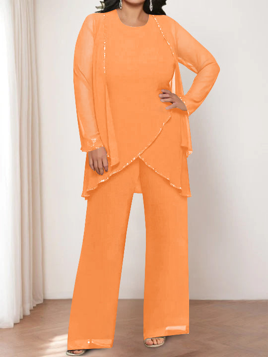 Chiffon Round Neck Mother of the Bride Pantsuits with Jacket