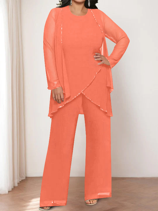 Chiffon Round Neck Mother of the Bride Pantsuits with Jacket