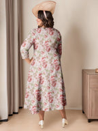 A-Line/Princess Scoop 3/4 Length Sleeves Ankle-Length Printed Floral Elegant Plus Size Mother of the Bride Dresses