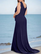 Trumpet/Mermaid V-Neck Sleeveless Floor-Length Plus Size Mother of the Bride Dresses with Ruffles