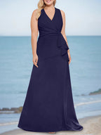Trumpet/Mermaid V-Neck Sleeveless Floor-Length Plus Size Mother of the Bride Dresses with Ruffles