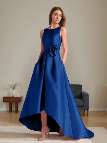 A-Line/Princess Scoop Sleeveless Asymmetrical Mother of the Bride & Groom Dresses with Flowers