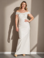 Sheath/Column Off-the-Shoulder Floor-Length Plus Size Mother of the Bride Dresses with Ruffles