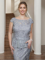 Scoop Neck Short Sleeves Floor-length Plus Size Mother of the Bride Dresses with Appliques