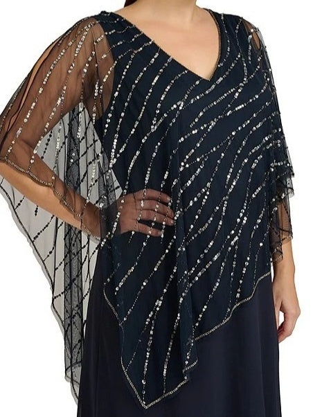 A-Line/Princess V-Neck Half Sleeves Ankle-Length Plus Size Mother of the Bride Dresses with Asymmetrical Cape Popover