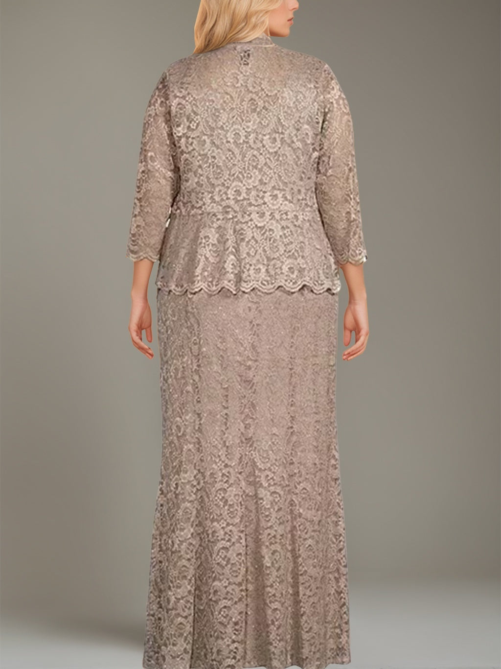 Sheath/Column Square Neck 3/4 Length Sleeves Floor-Length 2 Pieces Plus Size Mother of the Bride Dresses with Jacket