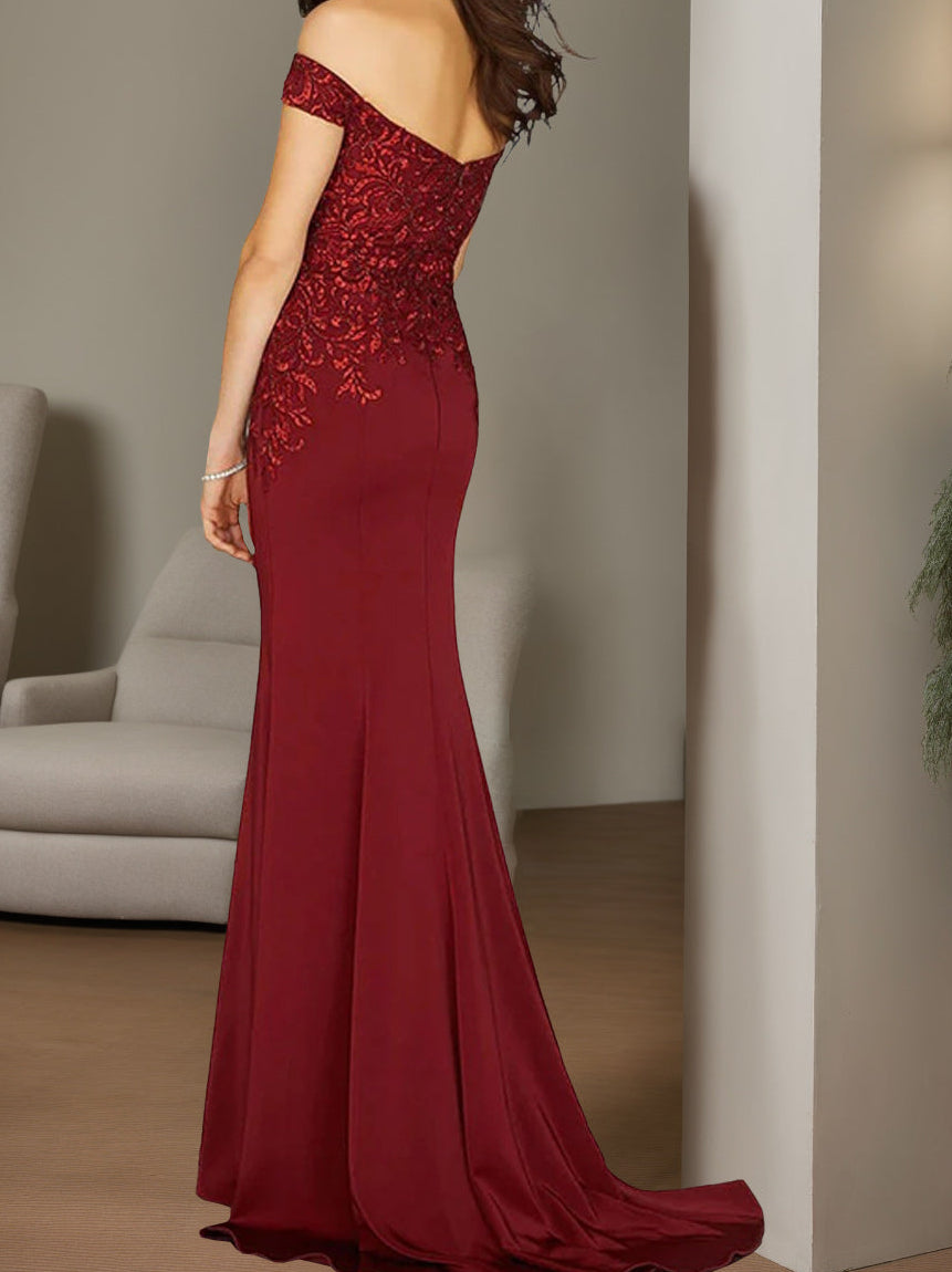 Trumpet/Mermaid Off-the-Shoulder Floor-Length Plus Size Mother of the Bride Dresses with Beads