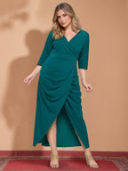 A-Line/Princess V-Neck Half Sleeves Asymmetrical Plus Size Mother of the Bride Dresses with Ruffles