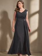 A-Line/Princess V-Neck Sleeveless Floor-Length Plus Size Mother of the Bride Dresses with Sequins and Ruffles