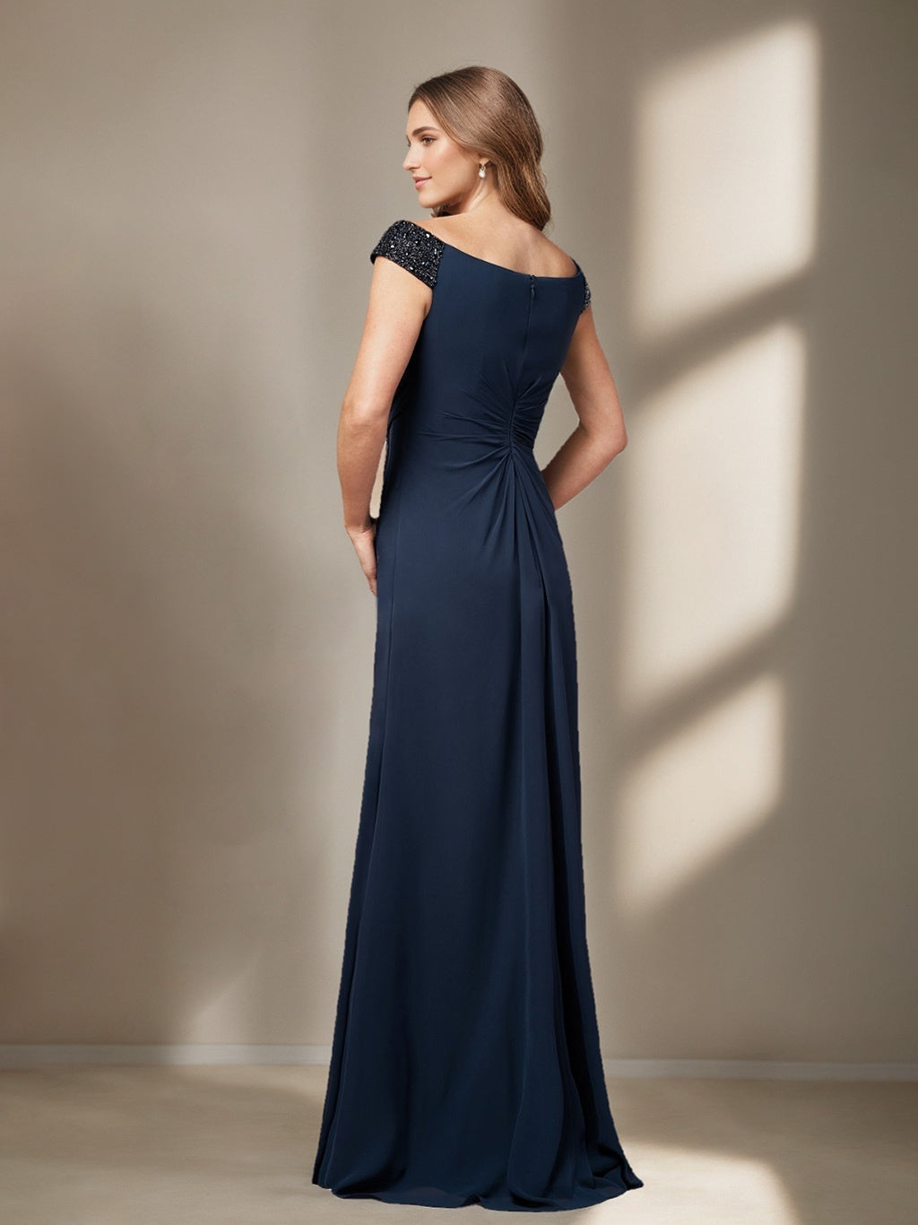 A-Line/Princess V-Neck Sleeveless Floor-Length Plus Size Mother of the Bride Dresses with Sequins and Ruffles
