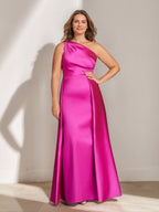 Sheath/Column One-Shoulder Sleeveless Floor-Length Plus Size Mother of the Bride Dresses with Ruffles