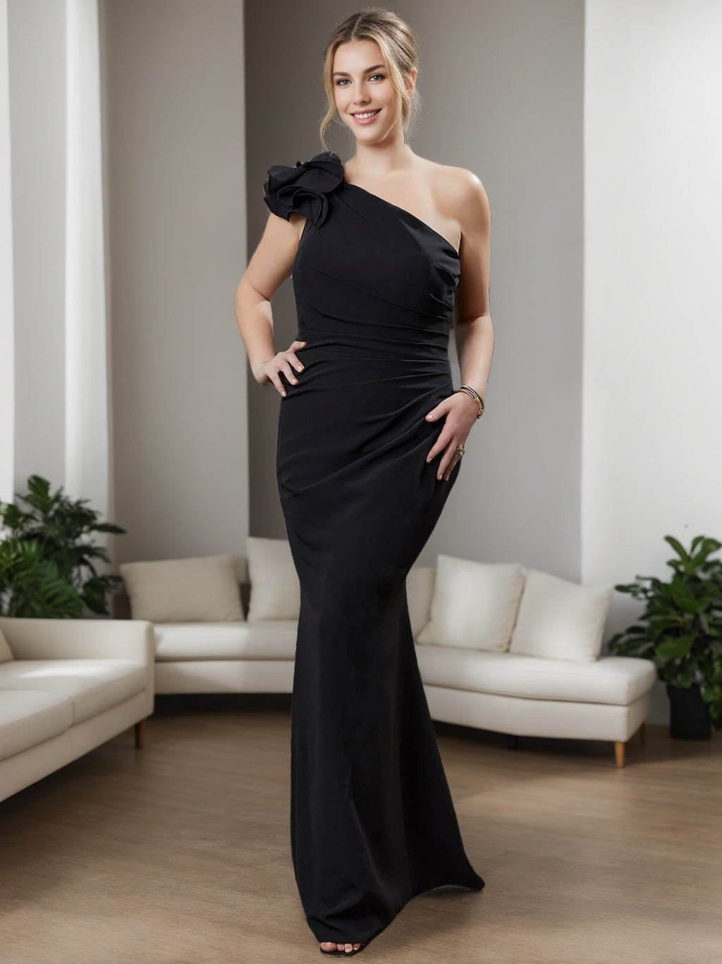 Sheath/Column One-Shoulder Sleeveless Plus Size Mother of the Bride Dresses with Ruffles