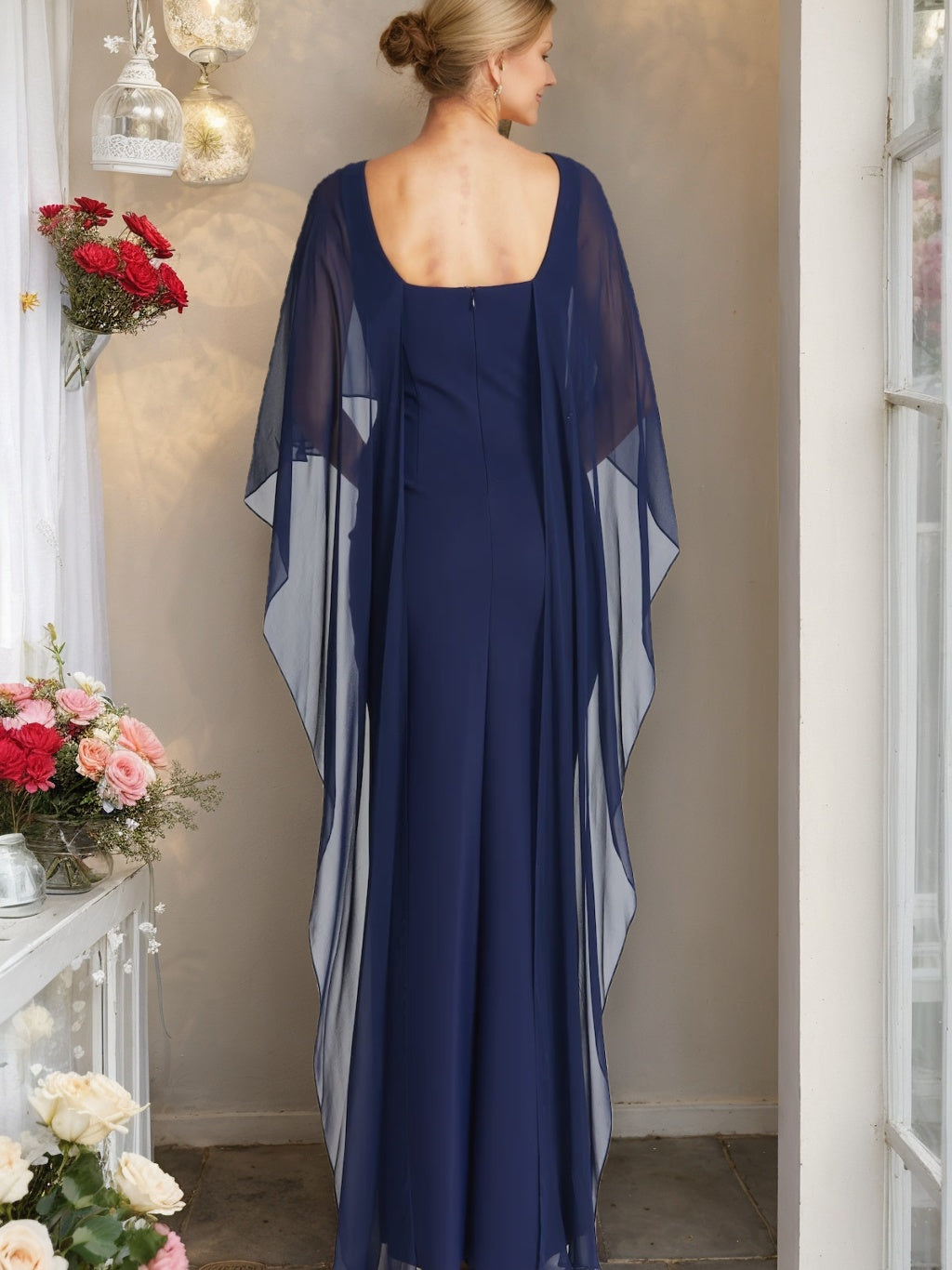 Sheath/Column Scoop Neck Half Sleeves Plus Size Mother of the Bride Dresses