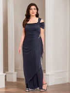 Sheath/Column Cold-Shoulder Ankle-Length Plus Size Mother of the Bride Dresses with Ruffles