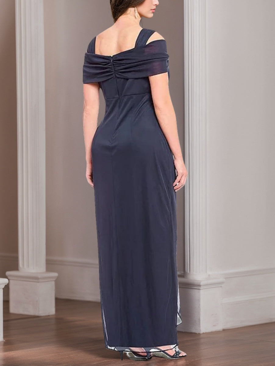 Sheath/Column Cold-Shoulder Ankle-Length Plus Size Mother of the Bride Dresses with Ruffles