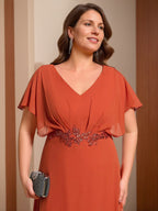A-Line/Princess V-Neck Short Sleeves Asymmetrical Plus Size Mother Of The Bride Dresses with Appliques