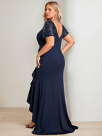 Sheath/Column V-Neck Short Sleeves Asymmetrical Plus Size Mother of the Bride Dresses with Sequins