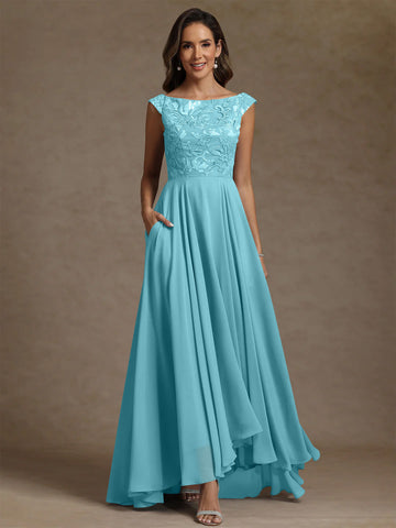 A-Line/Princess Scoop Chiffon Exclusive Mother of the Bride Dresses Lace Sequins Floor-Length Sleeveless Pleated