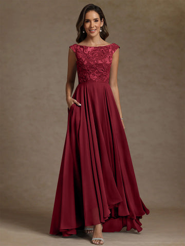 A-Line/Princess Scoop Chiffon Exclusive Mother of the Bride Dresses Lace Sequins Floor-Length Sleeveless Pleated