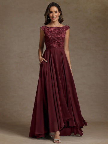 A-Line/Princess Scoop Chiffon Exclusive Mother of the Bride Dresses Lace Sequins Floor-Length Sleeveless Pleated