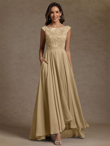 A-Line/Princess Scoop Chiffon Exclusive Mother of the Bride Dresses Lace Sequins Floor-Length Sleeveless Pleated