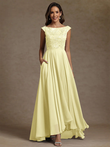 A-Line/Princess Scoop Chiffon Exclusive Mother of the Bride Dresses Lace Sequins Floor-Length Sleeveless Pleated
