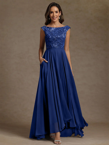 A-Line/Princess Scoop Chiffon Exclusive Mother of the Bride Dresses Lace Sequins Floor-Length Sleeveless Pleated