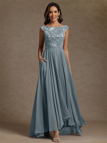 A-Line/Princess Scoop Chiffon Exclusive Mother of the Bride Dresses Lace Sequins Floor-Length Sleeveless Pleated