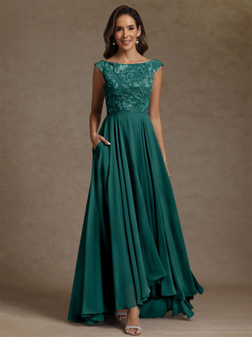 A-Line/Princess Scoop Chiffon Exclusive Mother of the Bride Dresses Lace Sequins Floor-Length Sleeveless Pleated