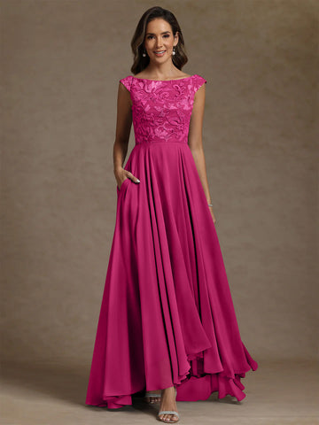 A-Line/Princess Scoop Chiffon Exclusive Mother of the Bride Dresses Lace Sequins Floor-Length Sleeveless Pleated