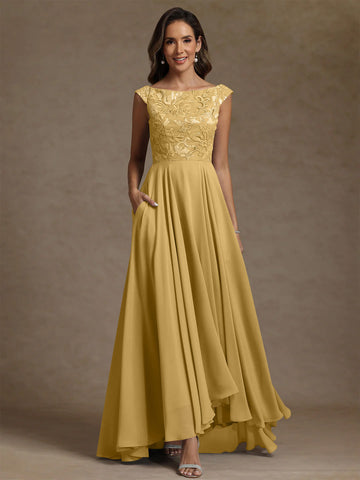 A-Line/Princess Scoop Chiffon Exclusive Mother of the Bride Dresses Lace Sequins Floor-Length Sleeveless Pleated