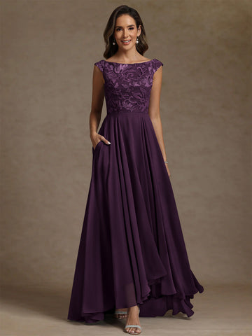 A-Line/Princess Scoop Chiffon Exclusive Mother of the Bride Dresses Lace Sequins Floor-Length Sleeveless Pleated