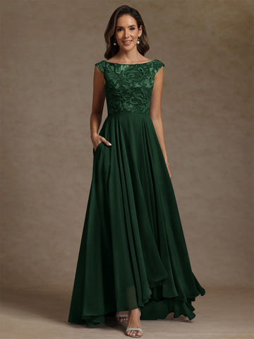 A-Line/Princess Scoop Chiffon Exclusive Mother of the Bride Dresses Lace Sequins Floor-Length Sleeveless Pleated
