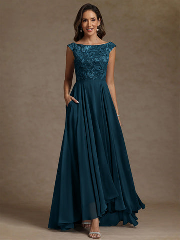 A-Line/Princess Scoop Chiffon Exclusive Mother of the Bride Dresses Lace Sequins Floor-Length Sleeveless Pleated