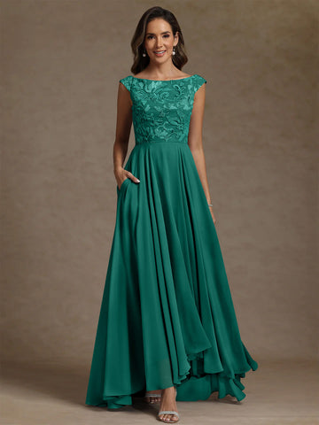 A-Line/Princess Scoop Chiffon Exclusive Mother of the Bride Dresses Lace Sequins Floor-Length Sleeveless Pleated