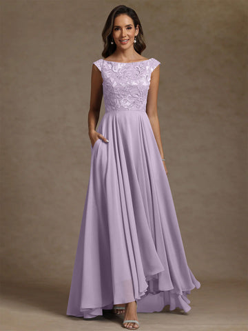 A-Line/Princess Scoop Chiffon Exclusive Mother of the Bride Dresses Lace Sequins Floor-Length Sleeveless Pleated