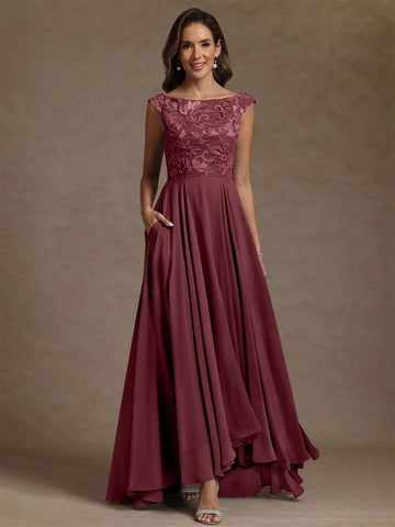 A-Line/Princess Scoop Chiffon Exclusive Mother of the Bride Dresses Lace Sequins Floor-Length Sleeveless Pleated