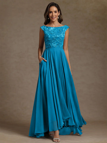 A-Line/Princess Scoop Chiffon Exclusive Mother of the Bride Dresses Lace Sequins Floor-Length Sleeveless Pleated