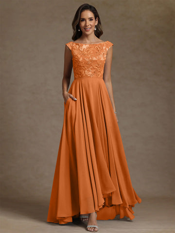 A-Line/Princess Scoop Chiffon Exclusive Mother of the Bride Dresses Lace Sequins Floor-Length Sleeveless Pleated
