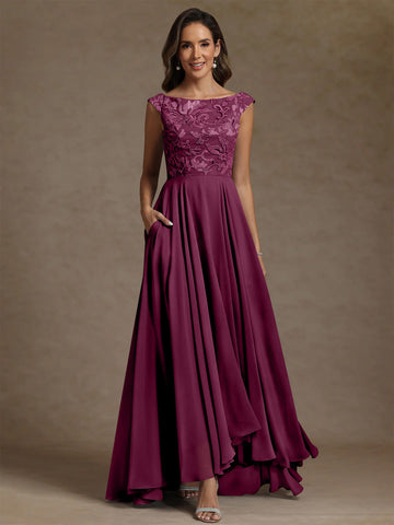 A-Line/Princess Scoop Chiffon Exclusive Mother of the Bride Dresses Lace Sequins Floor-Length Sleeveless Pleated