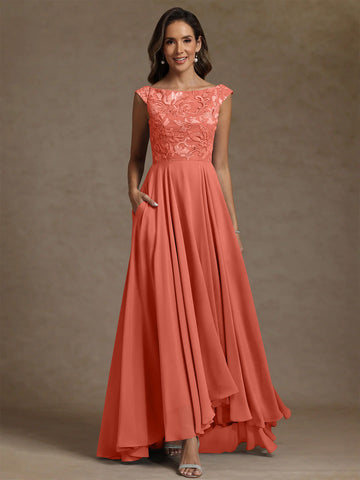 A-Line/Princess Scoop Chiffon Exclusive Mother of the Bride Dresses Lace Sequins Floor-Length Sleeveless Pleated