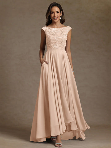 A-Line/Princess Scoop Chiffon Exclusive Mother of the Bride Dresses Lace Sequins Floor-Length Sleeveless Pleated