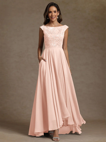 A-Line/Princess Scoop Chiffon Exclusive Mother of the Bride Dresses Lace Sequins Floor-Length Sleeveless Pleated