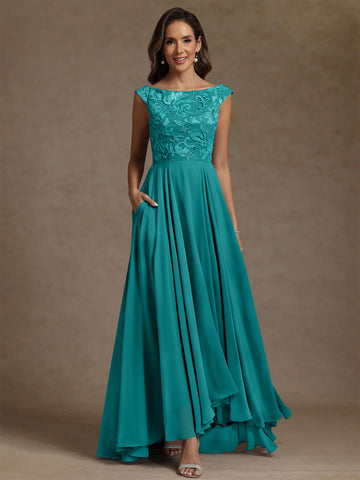 A-Line/Princess Scoop Chiffon Exclusive Mother of the Bride Dresses Lace Sequins Floor-Length Sleeveless Pleated
