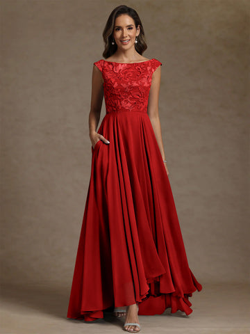 A-Line/Princess Scoop Chiffon Exclusive Mother of the Bride Dresses Lace Sequins Floor-Length Sleeveless Pleated