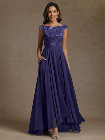 A-Line/Princess Scoop Chiffon Exclusive Mother of the Bride Dresses Lace Sequins Floor-Length Sleeveless Pleated