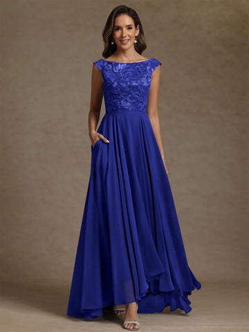 A-Line/Princess Scoop Chiffon Exclusive Mother of the Bride Dresses Lace Sequins Floor-Length Sleeveless Pleated