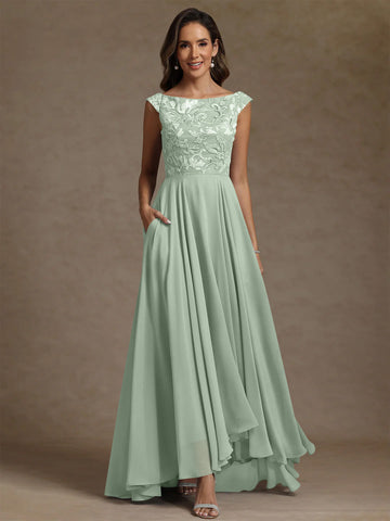 A-Line/Princess Scoop Chiffon Exclusive Mother of the Bride Dresses Lace Sequins Floor-Length Sleeveless Pleated
